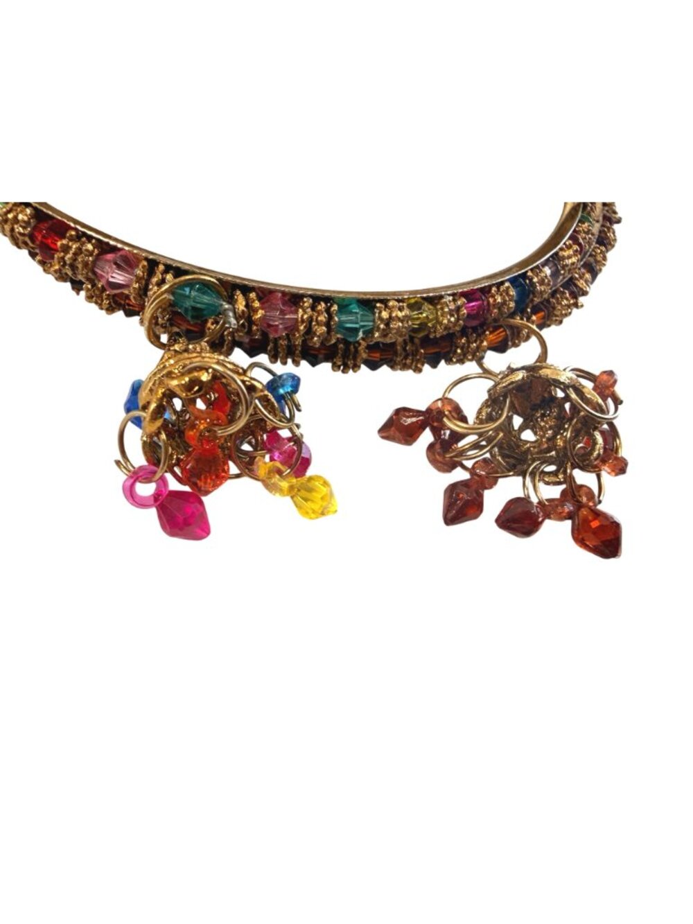 6 Indian Bollywood Gold Bangle Bracelets Multicolor Beads & Dangling Charms - Picture 3 of 15